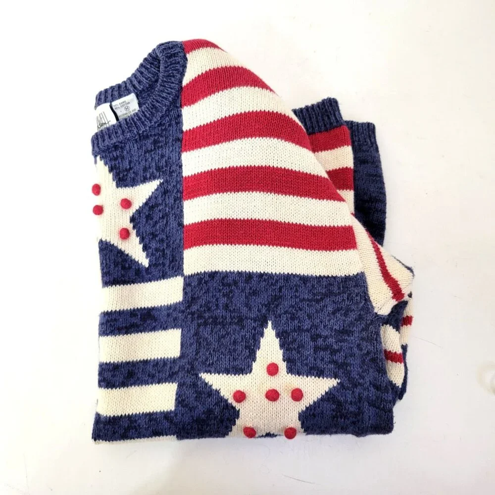 Vintage Stars and Stripes Americana Pullover Cotton Sweater - Picture 3 of 5